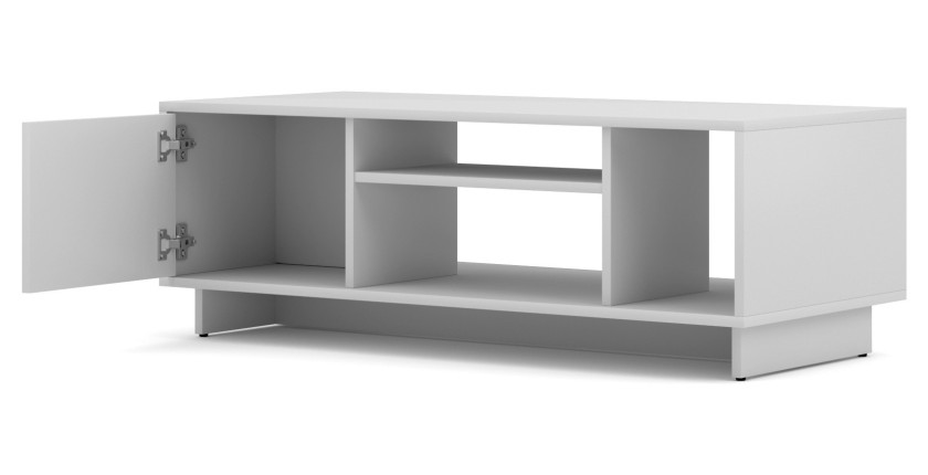 Meuble TV design VICTORIA 110 cm à 1 porte et 3 niches coloris blanc mat