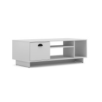 Meuble TV design VICTORIA 110 cm à 1 porte et 3 niches coloris blanc mat