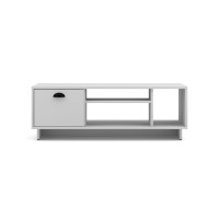 Meuble TV design VICTORIA 110 cm à 1 porte et 3 niches coloris blanc mat