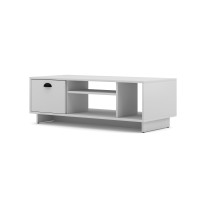 Meuble TV design VICTORIA 110 cm à 1 porte et 3 niches coloris blanc mat