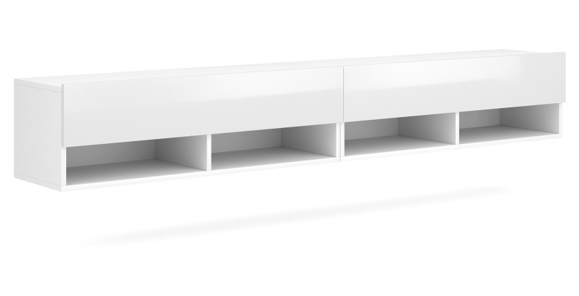 Meuble TV suspendu design CLUJ, 280 cm, couleur blanc