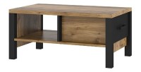 Table basse design collection DARWIN avec un tiroir et une niche. Couleur épicéa et noir.