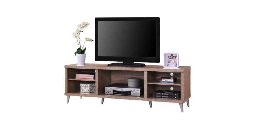 Meuble TV KONYA 142 cm avec 5 niches coloris Sonoma.