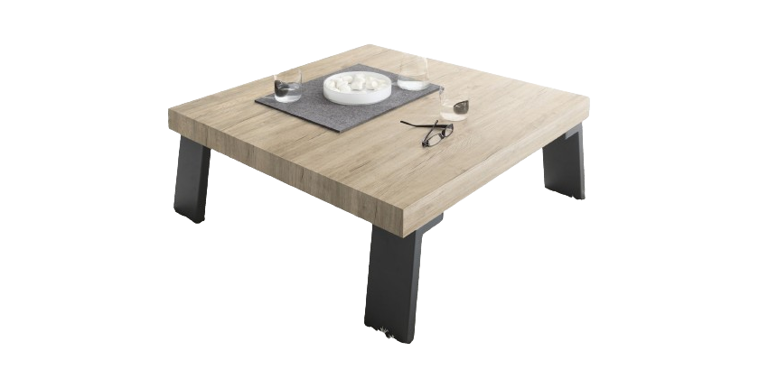 Table basse avec pieds en métal, Collection SHOW, coloris chêne clair