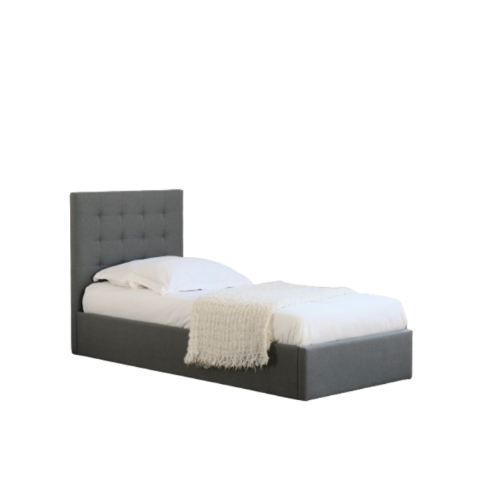 Lit design gris LUXOR 90x200 cm une place, avec sommier, pour une chambre adulte ou ado.