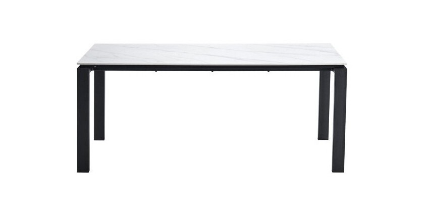 Table à manger ATHENA longueur 180cm avec plateau de 12mm en pierre effet marbre blanc