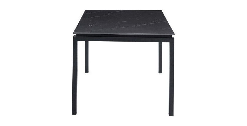 Table à manger ATHENA longueur 180cm avec plateau de 12mm en pierre effet marbre noir