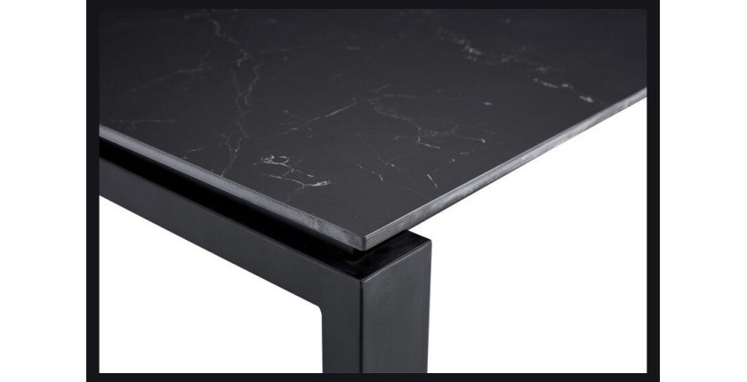 Table à manger ATHENA longueur 180cm avec plateau de 12mm en pierre effet marbre noir