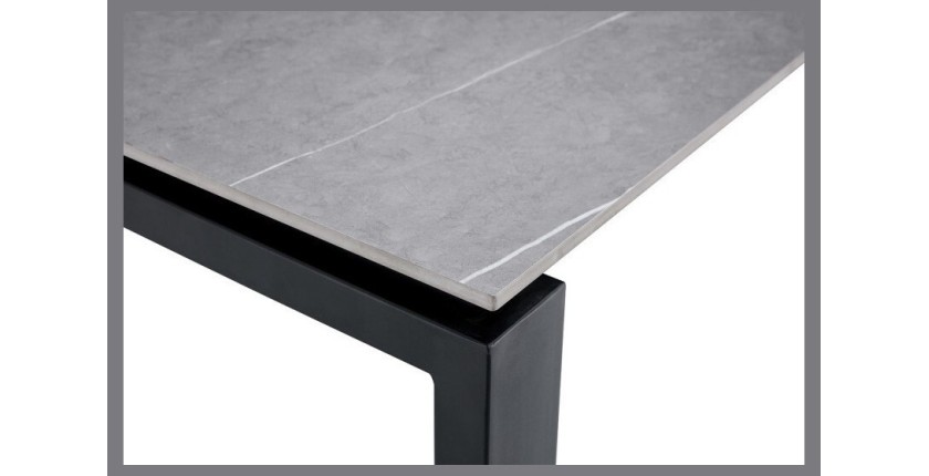 Table à manger ATHENA longueur 180cm avec plateau de 12mm en pierre effet marbre gris