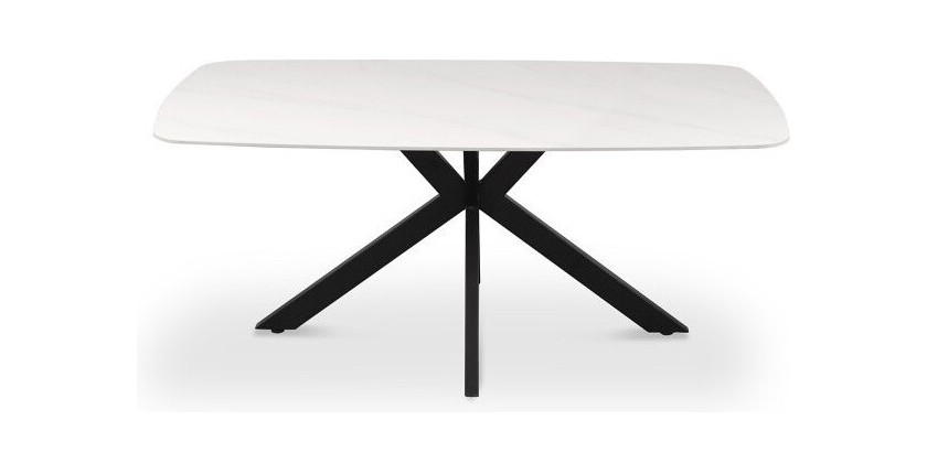 Table à manger VINCI longueur 180cm avec plateau de 12mm en pierre effet marbre blanc