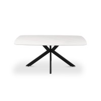 Table à manger VINCI longueur 180cm avec plateau de 12mm en pierre effet marbre blanc