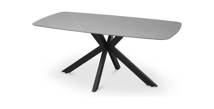 Table à manger VINCI longueur 180cm avec plateau de 10mm en pierre effet marbre gris