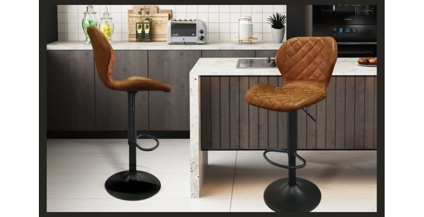 Tabouret de bar style vintage coloris cognac. Collection MABEL