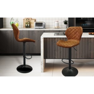 Tabouret de bar style vintage coloris cognac. Collection MABEL