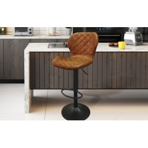 Tabouret de bar style vintage coloris cognac. Collection MABEL