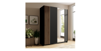 Armoire design 150cm coloris noir et chêne collection VARIA. Deux portes coulissantes. Dressing complet avec miroir.