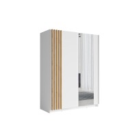 Armoire design 150cm coloris blanc et chêne collection VARIA. Deux portes coulissantes. Dressing complet avec miroir.