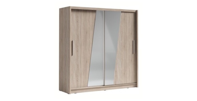 Armoire design 205cm coloris chêne sonoma collection ULOS avec miroir oblique