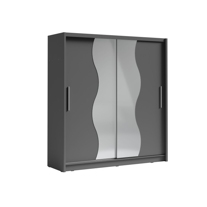 Armoire design 205cm coloris gris graphite collection ULOS avec miroir en forme de vague