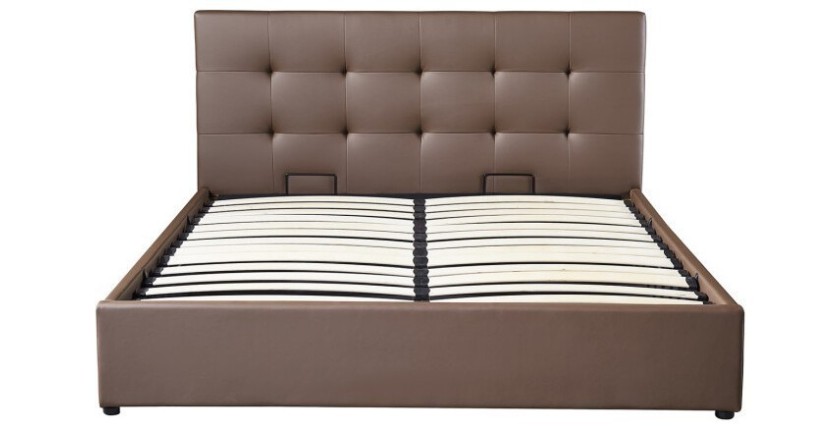 Lit coffre design coloris taupe pour adulte collection RICO, 160x200 cm, sommier inclus