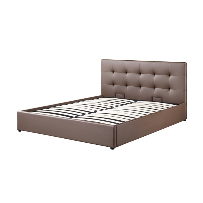 Lit coffre design coloris taupe pour adulte collection RICO, 160x200 cm, sommier inclus