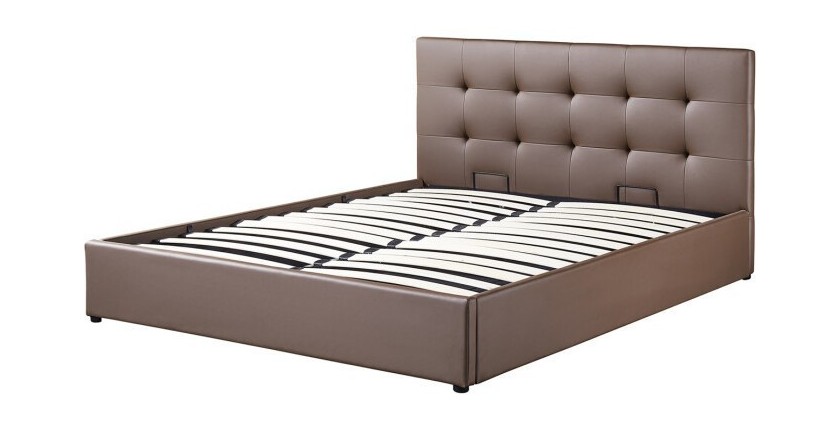 Lit coffre design coloris taupe pour adulte collection RICO, 160x200 cm, sommier inclus