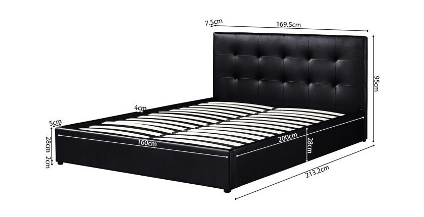 Lit coffre design coloris noir pour adulte collection RICO, 160x200 cm, sommier inclus