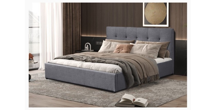 Lit coffre design gris pour adulte collection RICO, 160x200 cm, sommier inclus