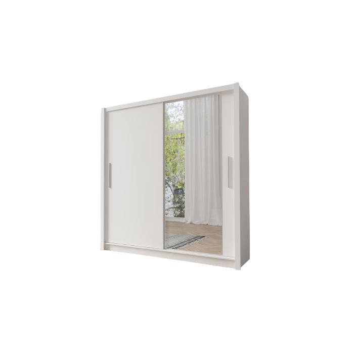 Armoire 205cm 2 portes coulissantes, coloris blanc, collection OZZULA