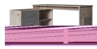 Bureau d'angle coloris chêne Wellington et gris graphite collection COMO avec 1 tiroir et 4 niches