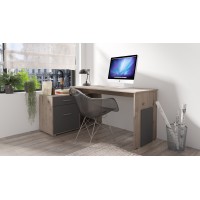 Bureau d'angle coloris chêne Wellington et gris graphite collection COMO avec 1 tiroir et 4 niches