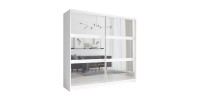 Armoire 230cm 2 portes coulissantes avec miroirs, coloris blanc, collection NOFI