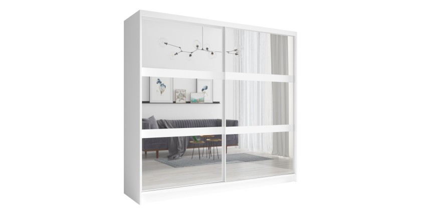 Armoire 230cm 2 portes coulissantes avec miroirs, coloris blanc, collection NOFI