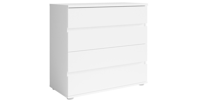 Commode 4 tiroirs coloris blanc, collection NOFI, idéal pour pour votre chambre