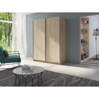 Armoire, garde robe GOZU 180 cm deux portes coulissantes. Dressing complet avec penderie et étagères. Coloris chêne sonoma