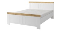 Lit 2 Places 160x200 SOMMIER INCLUS, Collection JASPER, Coloris Blanc et chêne wotan