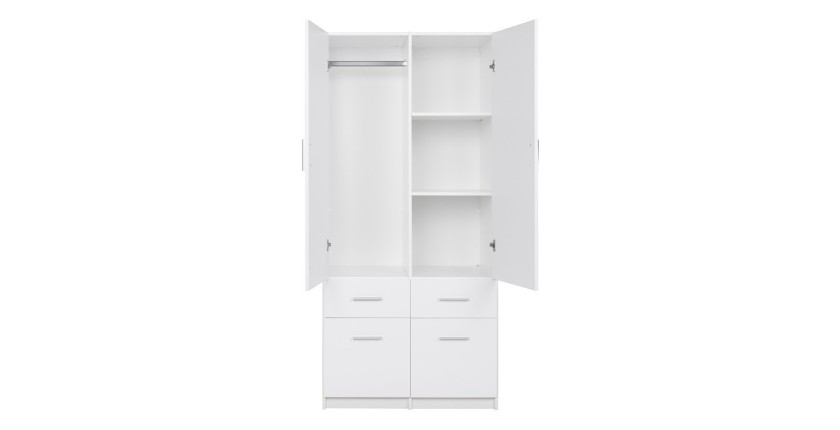 Armoire deux portes et quatre tiroirs collection FLEX, coloris blanc brillant
