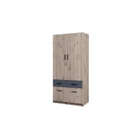 Armoire deux portes et quatre tiroirs collection FLEX, coloris chêne wellington et gris graphite