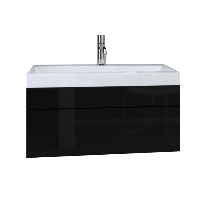 Meuble sous vasque suspendu collection RAVEN, coloris noir mat et noir brillant, idéal pour une salle de bain design