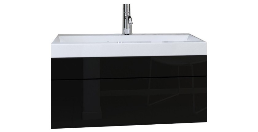 Meuble sous vasque 80cm suspendu collection RAVEN, coloris noir mat et brillant, idéal pour une salle de bain design