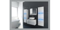 Meuble sous vasque suspendu collection OWL, coloris blanc mat et blanc brillant, idéal pour une salle de bain design
