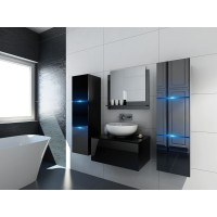 Meuble sous vasque suspendu collection OWL, coloris noir mat et noir brillant, idéal pour une salle de bain design