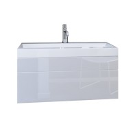 Meuble sous vasque 80cm suspendu collection RAVEN, coloris blanc mat et brillant, avec vasque et siphon inclus