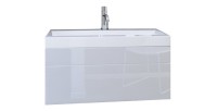 Meuble sous vasque 80cm suspendu collection RAVEN, coloris blanc mat et brillant, avec vasque et siphon inclus