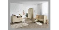 Table de chevet robuste pour chambre bébé et enfant avec tiroir et niche, collection DANAÉ Coloris chêne clair