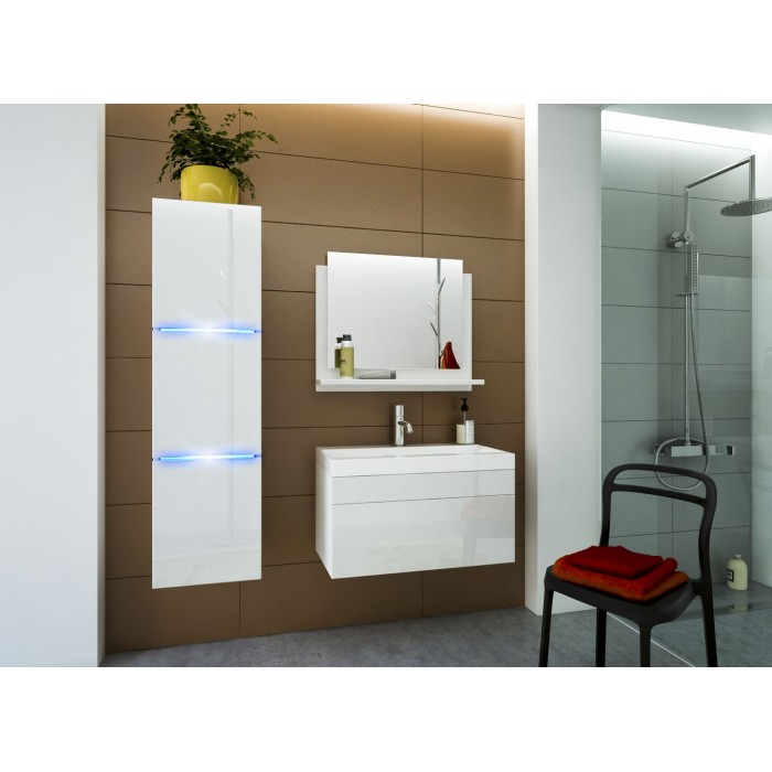 Ensemble meubles de salle de bain collection RAVEN, coloris blanc mat et brillant, avec vasque 60cm et une colonne