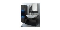 Ensemble meubles de salle de bain collection OWL, coloris noir mat et brillant avec une colonne