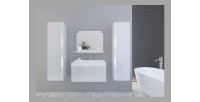 Ensemble meubles de salle de bain collection BIRD, coloris blanc mat et brillant avec deux colonnes et vasque 80cm