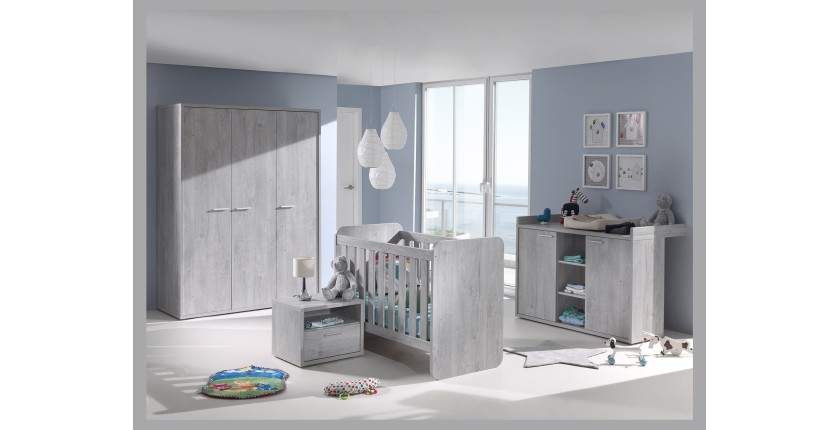 Commode bébé robuste avec table à langer intégrée coloris gris effet bois collection MATHEO