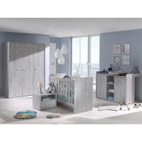 Armoire robuste pour chambre d'enfant 3 portes collection MATHEO coloris gris effet bois